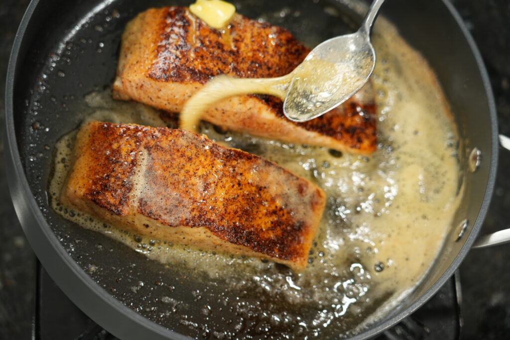 MMSP Salmon basted in skillet