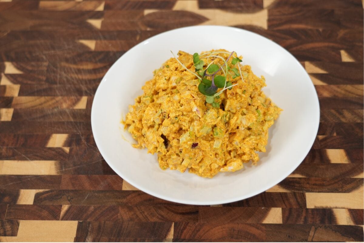 Curry Chicken Salad Recipe featured on mrmakeithappen.com