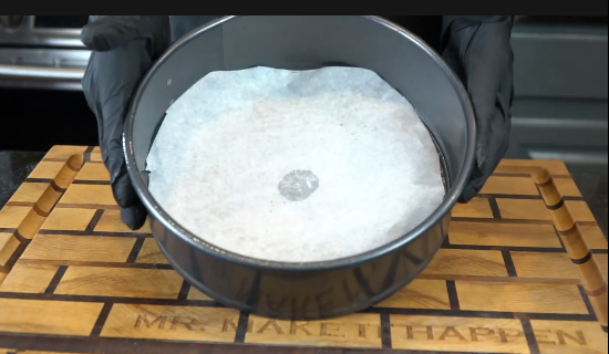 Cheesecake layer batter in springform pan