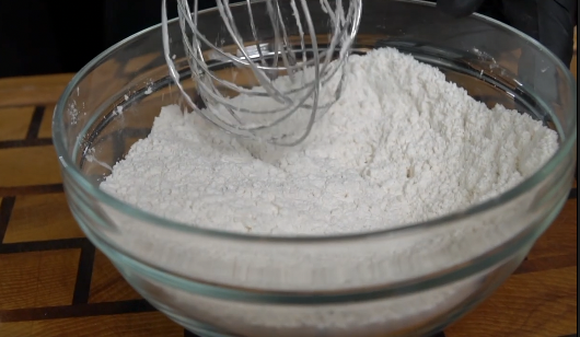 Creaming butter and cream cheese for lemon pound cake batter