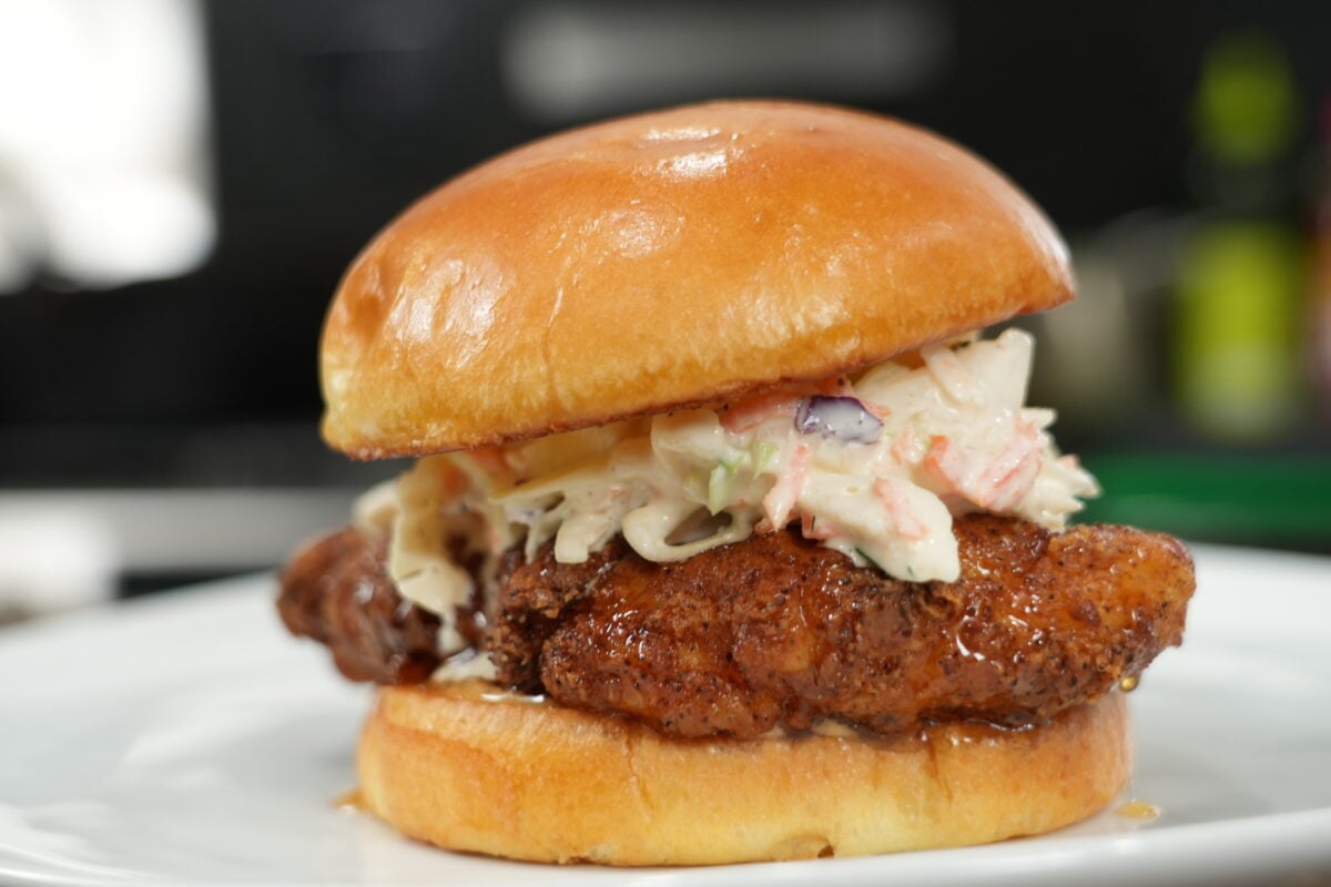 finished hot honey chicken sandwich recipe ready to serve