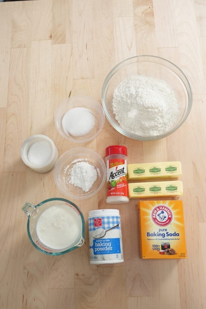 Recipe ingredients laid out on a marble counter