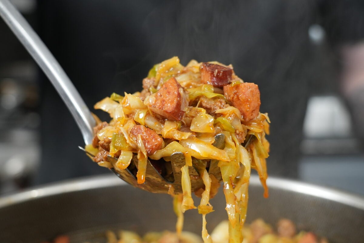 Finished dirty cabbage with tender, caramelized charred edges ready to serve