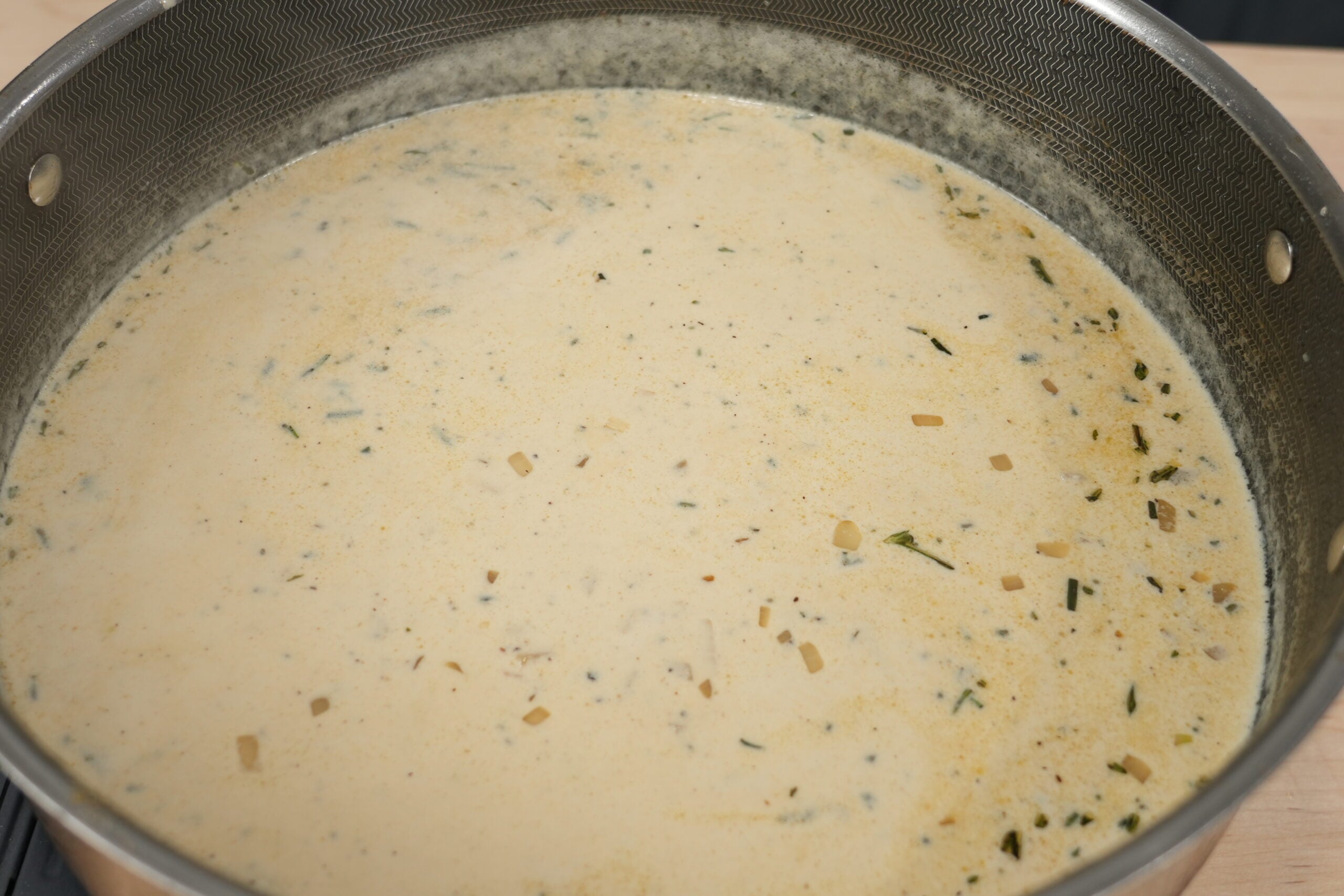 Creamy peppercorn sauce with shallot garlic rosemary and heavy cream