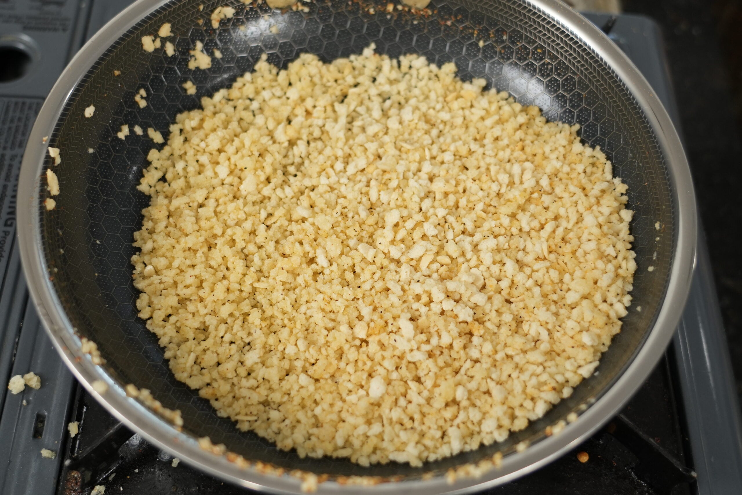 Buttery toasted panko topping for steak and cheese pasta