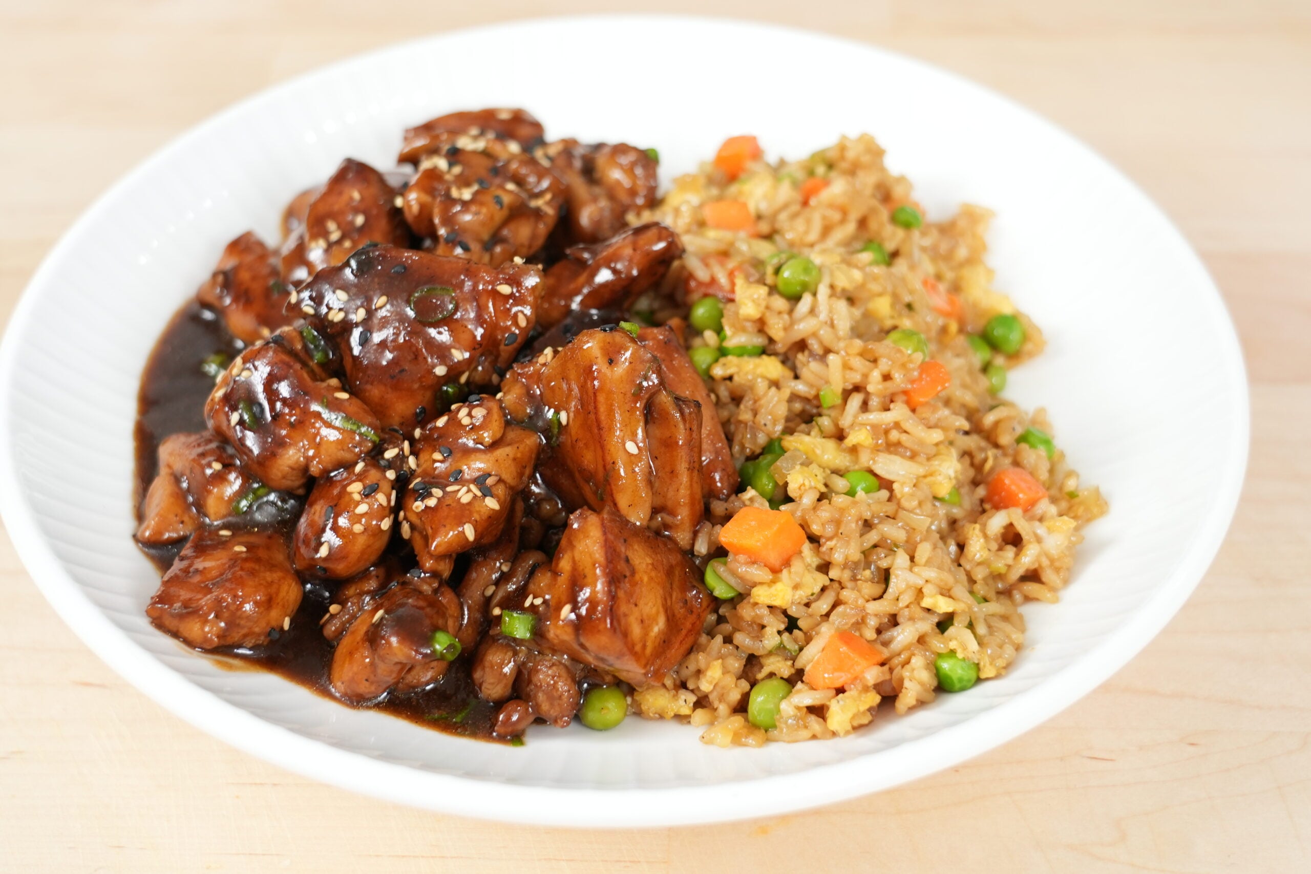 Mall-style bourbon chicken served with egg fried rice